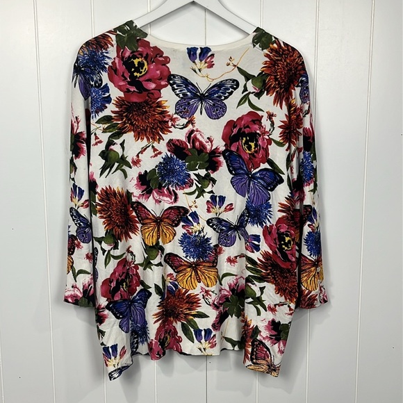 Grace Elements Womens Cardigan 3X White Pink Floral 3/4 Sleeves Pearl Button EUC - Picture 7 of 10